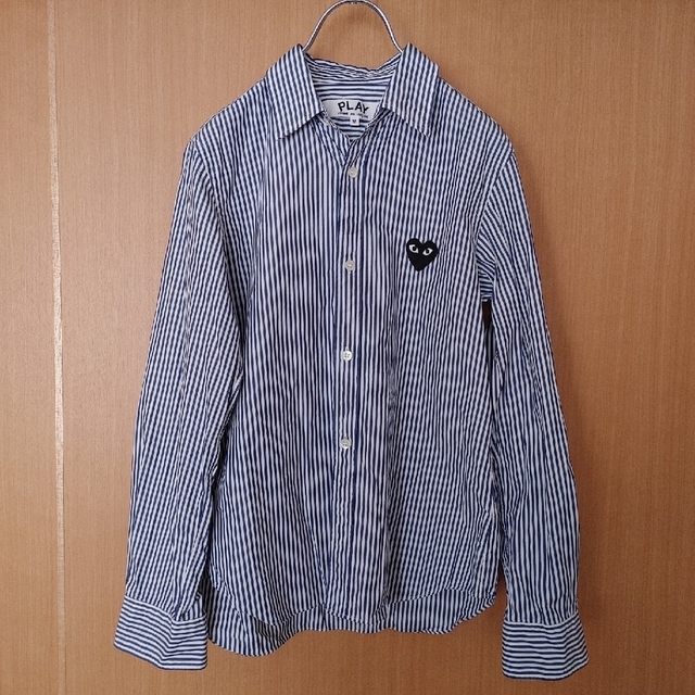 美品 PLAY COMME des GARCONS  黒ハート ストライプシャツ