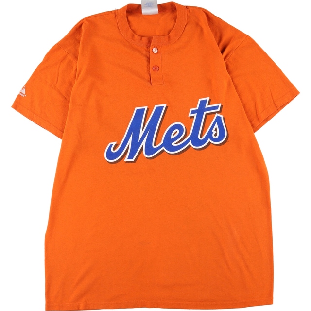 Majestic MLB NEWYORK METS ニューヨークメッツ ヘンリーネック スポーツプリントTシャツ メンズXL /eaa339128