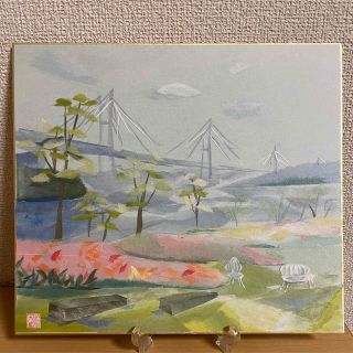 ちぎり絵　橋のある風景(その他)