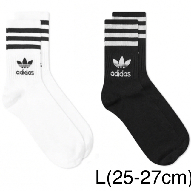 adidas(アディダス)の新品　アディダス　L(25-27cm)ソリッド　ミッドクルーソックス　白黒2足 メンズのレッグウェア(ソックス)の商品写真