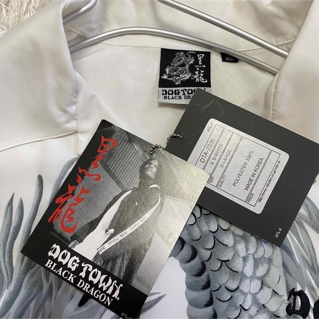 希少*未使用タグ付き【ドッグタウン黒龍】黒XL龍虎シャツロゴ刺繍ポリエステル総柄