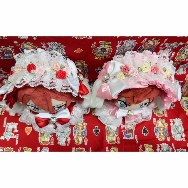 ぬい服 ヘッドドレスとケープセット ピンク レッド ハンドメイドのぬいぐるみ/人形(ぬいぐるみ)の商品写真