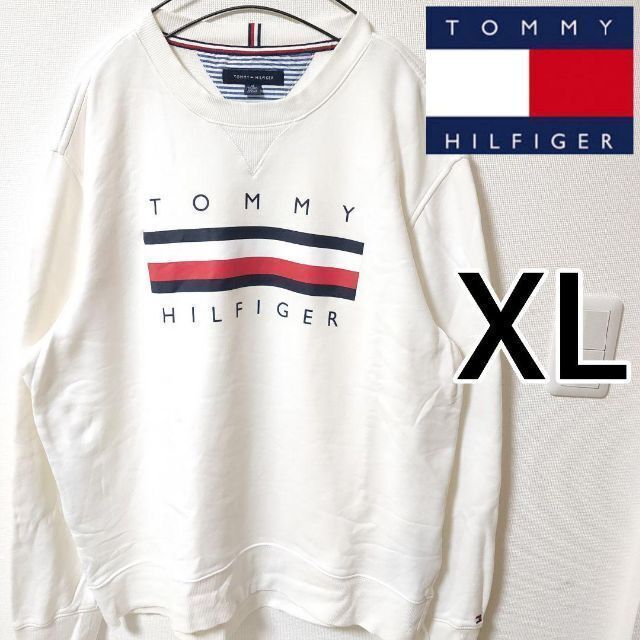 TOMMY HILFIGER(トミーヒルフィガー)のトミーヒルフィガー 白 フラッグロゴ スウェット トレーナー メンズ XL 裏毛 メンズのトップス(スウェット)の商品写真