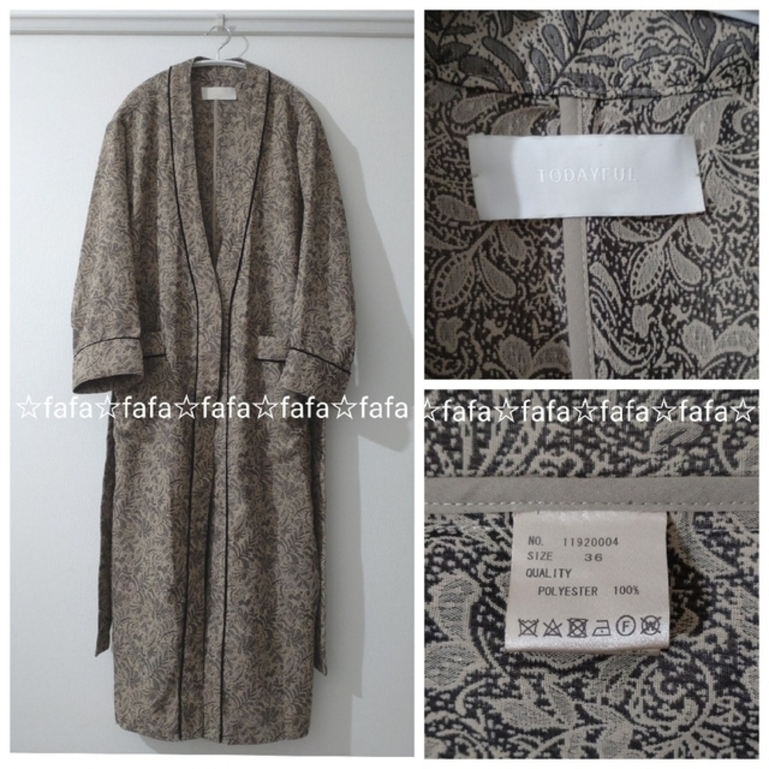 【美品】TODAYFUL ジャガードパイピングガウン 36 トゥデイフル羽織り