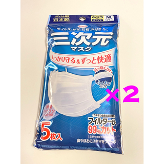 【2袋】三次元マスク　5枚入　ふつうサイズ　日本製(日用品/生活雑貨)