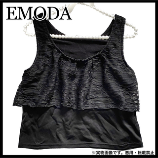 エモダ(EMODA)のEMODA フリル レース タンクトップ トップス カットソー Black(タンクトップ)