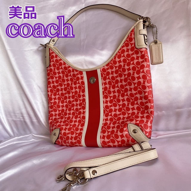 美品  COACH コーチ 赤 ショルダーバッグ 2Way  バッグ 斜めがけ