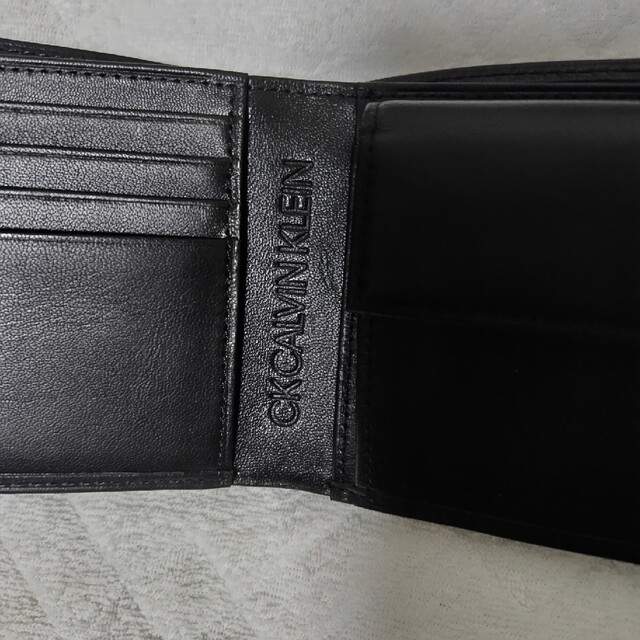 新品 CKカルバンクライン メンズ 羊革 二つ折り財布 黒-