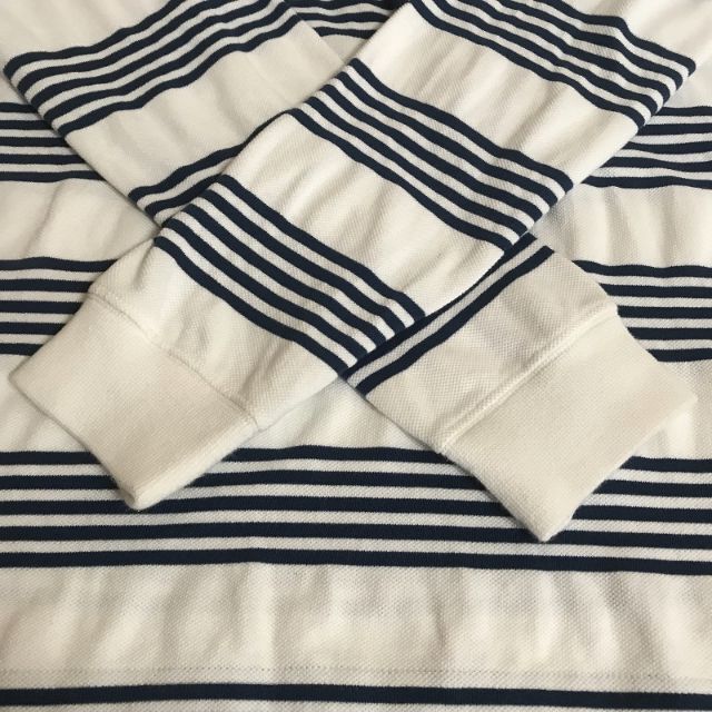 LACOSTE(ラコステ)のラコステ 長袖ポロシャツ ビッグロゴ刺繍 ホワイト×ブルー ボーダー柄 鹿子 メンズのトップス(ポロシャツ)の商品写真