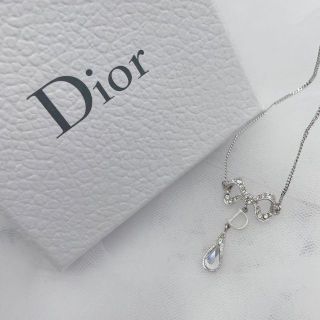 美品　Diorディオール ヴィンテージ ネックレス シルバー ストーン　ロゴ入り