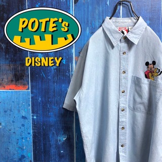 ディズニー(Disney)の【ディズニー】ミッキープルートポケットキャラ刺繍半袖シャンブレーシャツ 90s(シャツ)