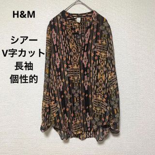 エイチアンドエム(H&M)の2958 H&M 総柄 シアーカットソー トップス 長袖 モード オシャレ(カットソー(長袖/七分))