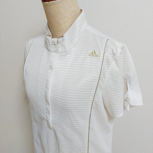 【adidas GOLF】美品アディダスハーフジップ半袖ゴルフウェアレディースＬ