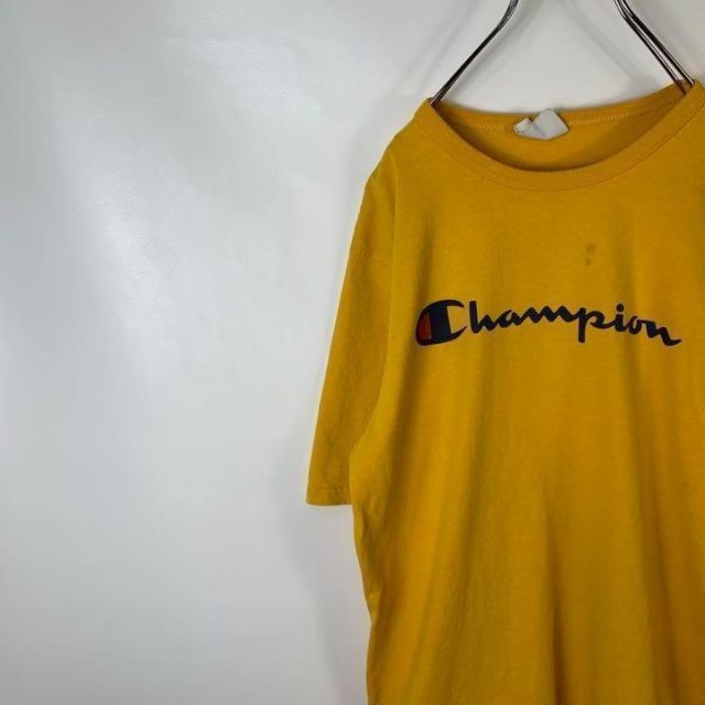 Champion(チャンピオン)のD607 チャンピオン　プリントロゴ　肩ロゴ　M イエロー　黄色　半袖　Tシャツ メンズのトップス(Tシャツ/カットソー(半袖/袖なし))の商品写真