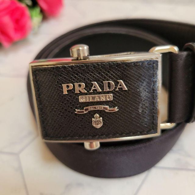 PRADA　シルバー×ブラック　ロゴ　ベルト　パンツ　スカート　ワンピース
