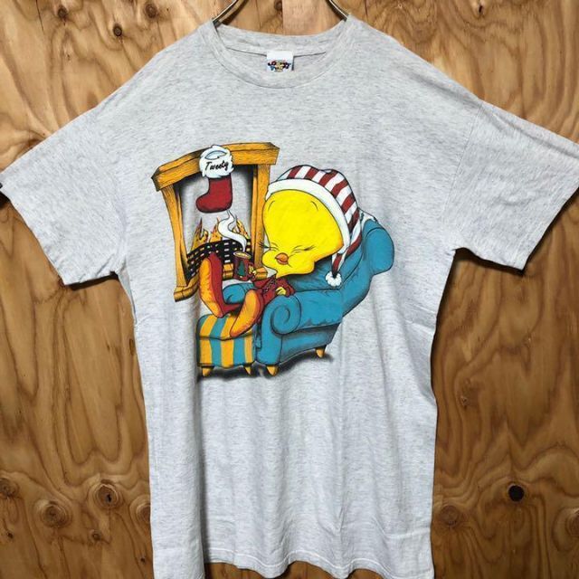 ルーニーテューンズ トゥイーティー USA古着 90s グレー Tシャツ 鳥 猫