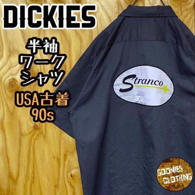 90s 半袖 グレー ワークシャツ ワッペン dickies ディッキーズ