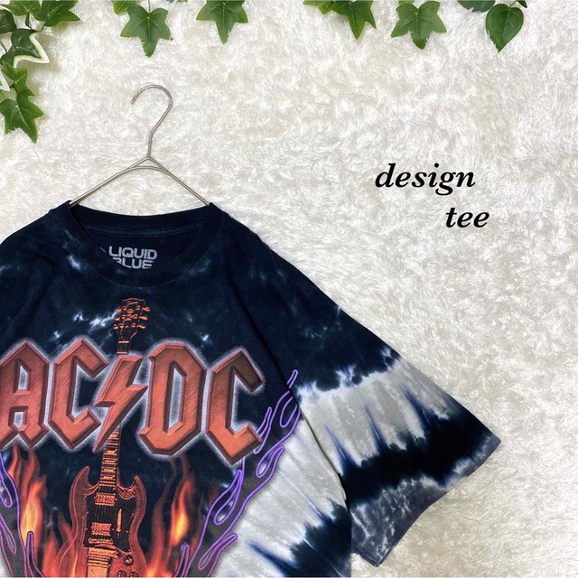 トップスacdc Tシャツ　デカロゴ　激レア　バンド　　ロック　タイダイ　アート