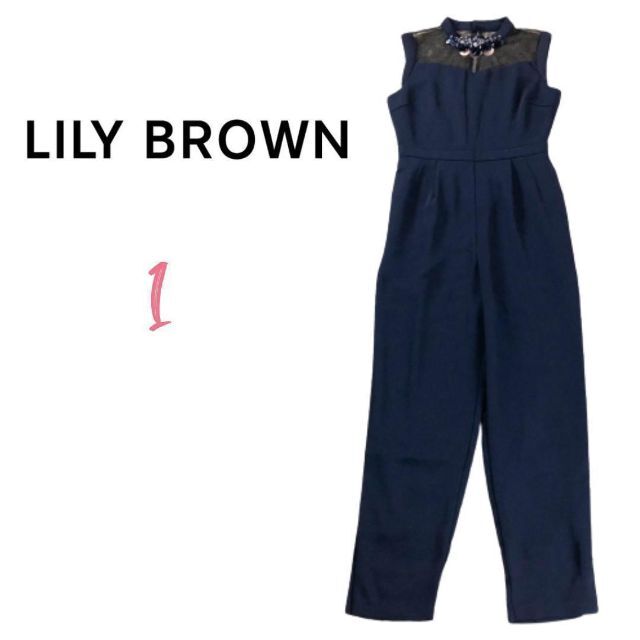 Lily Brown(リリーブラウン)のLily Brown リリーブラウン ビジュー付ロンパース ネイビー 1 レディースのパンツ(オールインワン)の商品写真