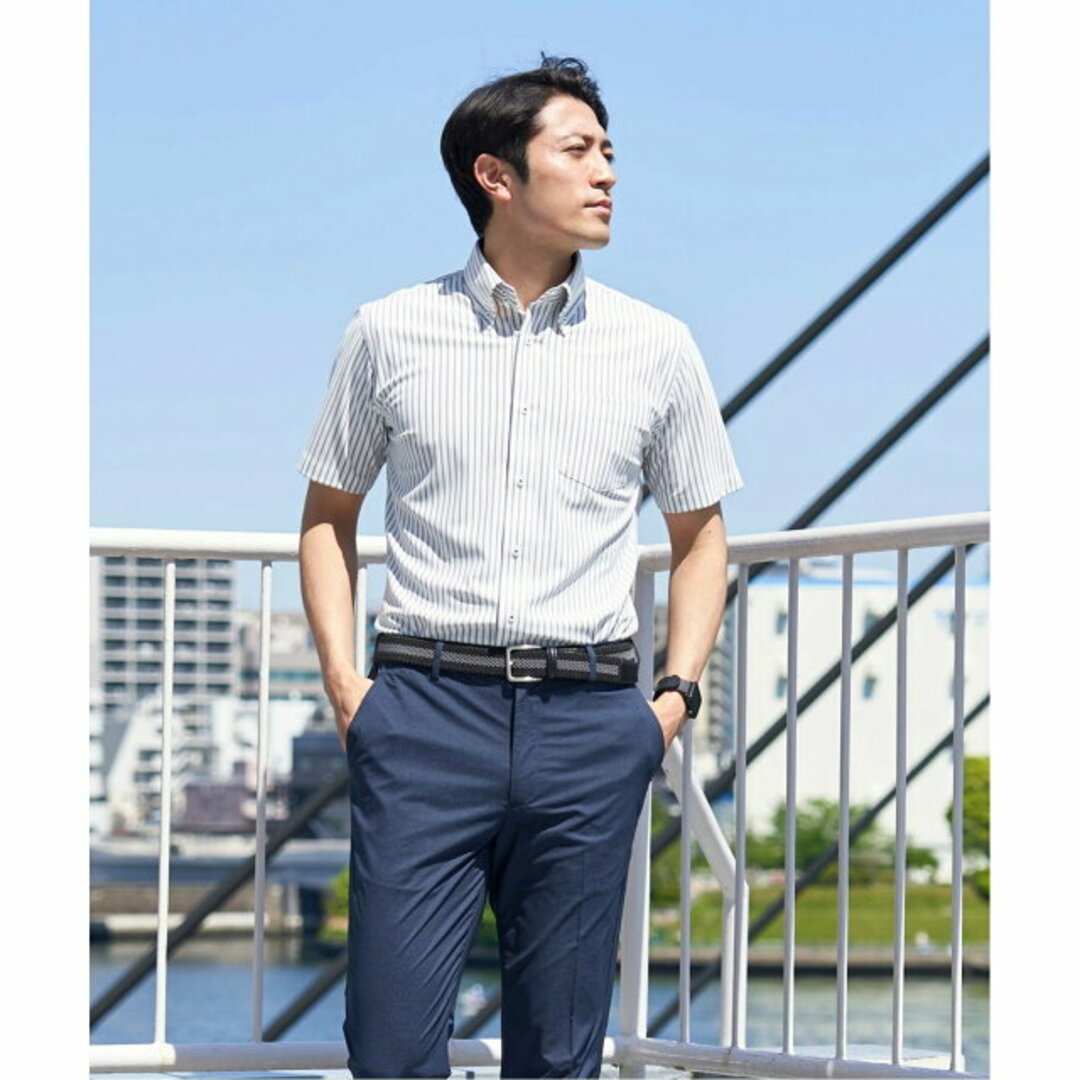 【ブルー】(M)【持続涼感】 COOL SILVER(R) ボットーニボタンダウン 半袖 形態安定 ニットシャツ