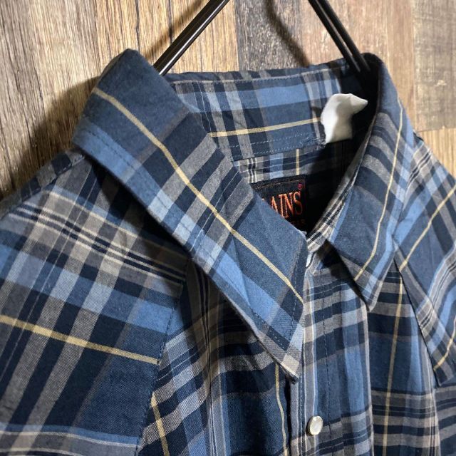 チェック ネイビー ブルー 長袖 シャツ メンズ XL ボタン USA古着 紺の