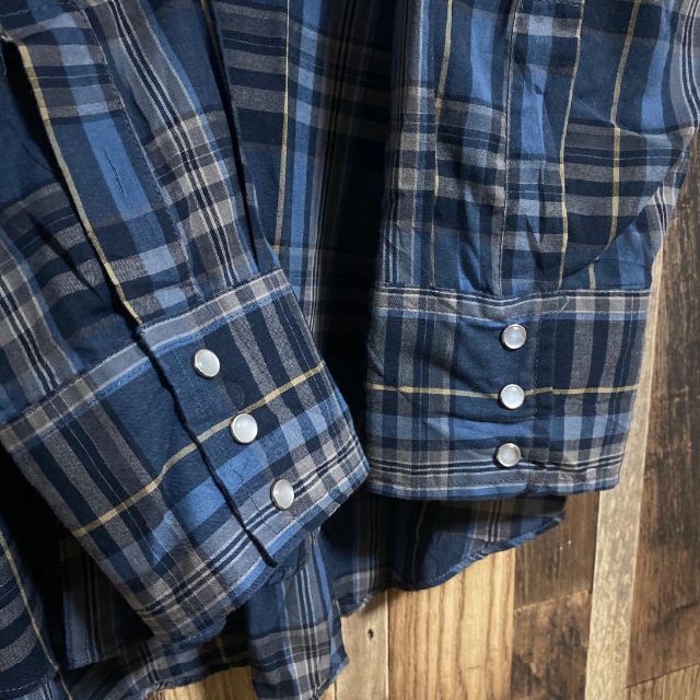 チェック ネイビー ブルー 長袖 シャツ メンズ XL ボタン USA古着 紺の
