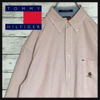 トミーヒルフィガー(TOMMY HILFIGER)の【希少ライオンロゴ刺繍入り】トミーヒルフィガー☆長袖ストライプシャツM A296(シャツ)