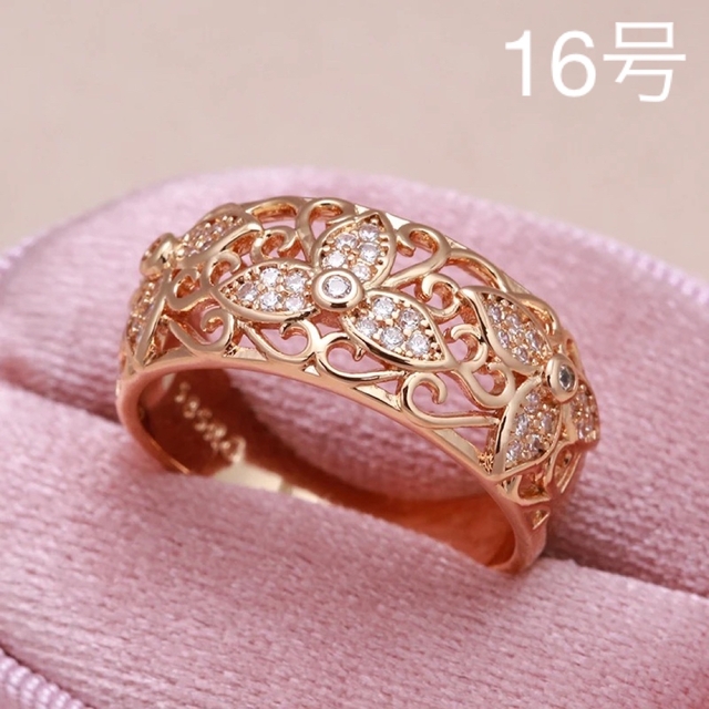 セール❣️【14KGP刻印585RG】花 フラワー 透かし彫り ジルコン＊16号 レディースのアクセサリー(リング(指輪))の商品写真