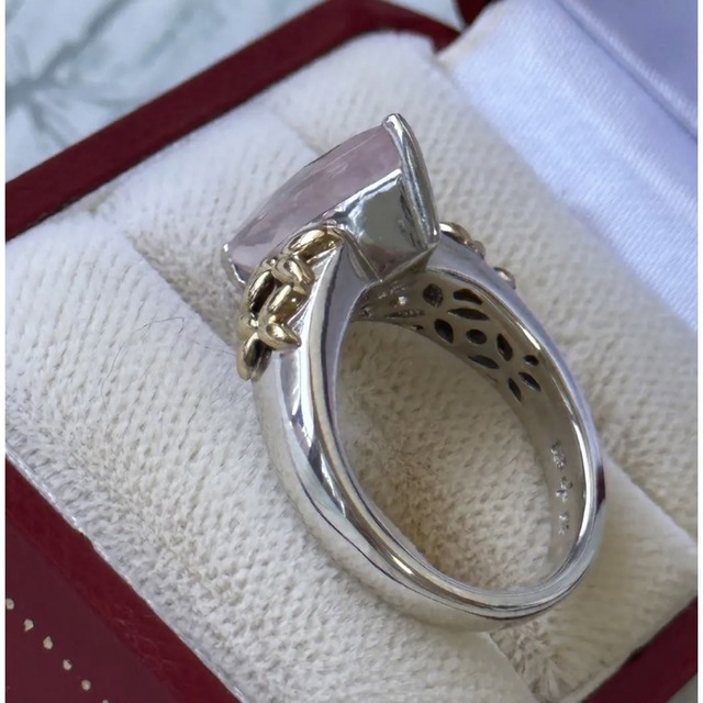 ヴィンテージ  天然石リング　指輪　ブランド刻印あり　K18 SV925コンビ レディースのアクセサリー(リング(指輪))の商品写真
