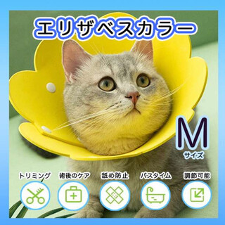 エリザベスカラー Mサイズ 犬 猫 傷舐め防止 黄色 ソフト かわいい(猫)