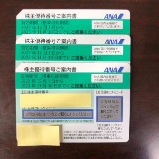 エーエヌエー(ゼンニッポンクウユ)(ANA(全日本空輸))のANA 全日空　株主優待券 3枚(航空券)