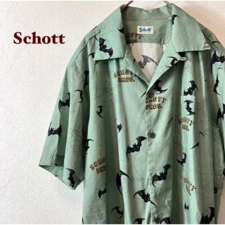 スコット(SCOTT)の【送料無料】SCHOTT 柄シャツ　コウモリ　総柄　半袖　グリーン　Mサイズ(シャツ)