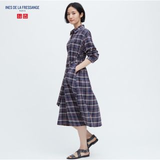 ユニクロ(UNIQLO)の【新品・未使用】ユニクロ イネス リネンコットン ワンピース ブルー M(ロングワンピース/マキシワンピース)