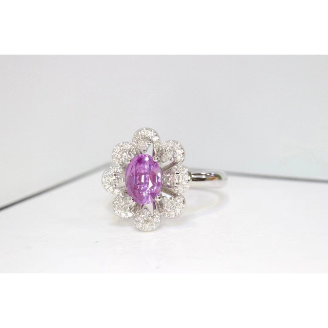 天然ピンクパープル サファイア  ダイヤ リング1.05ct k18 fネックレス