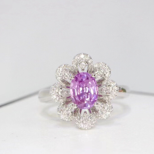 天然ピンクパープル サファイア  ダイヤ リング1.05ct k18 fネックレス