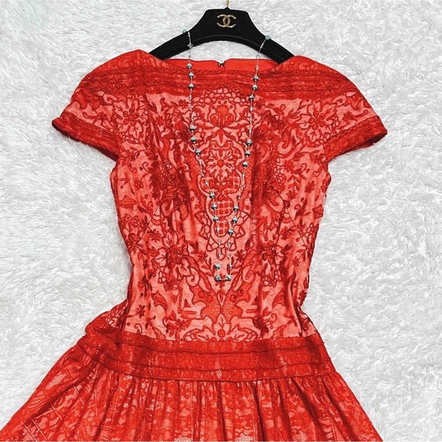 極美品✨タダシショージ Aラインフレアワンピース 豪華総レース フレア