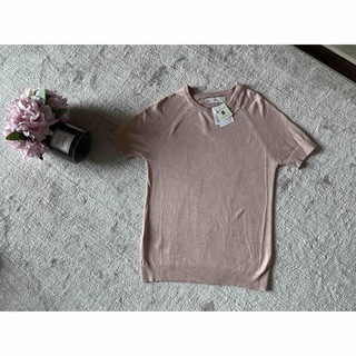 マンゴ(MANGO)のピンク半袖ニット（新品）(シャツ/ブラウス(半袖/袖なし))