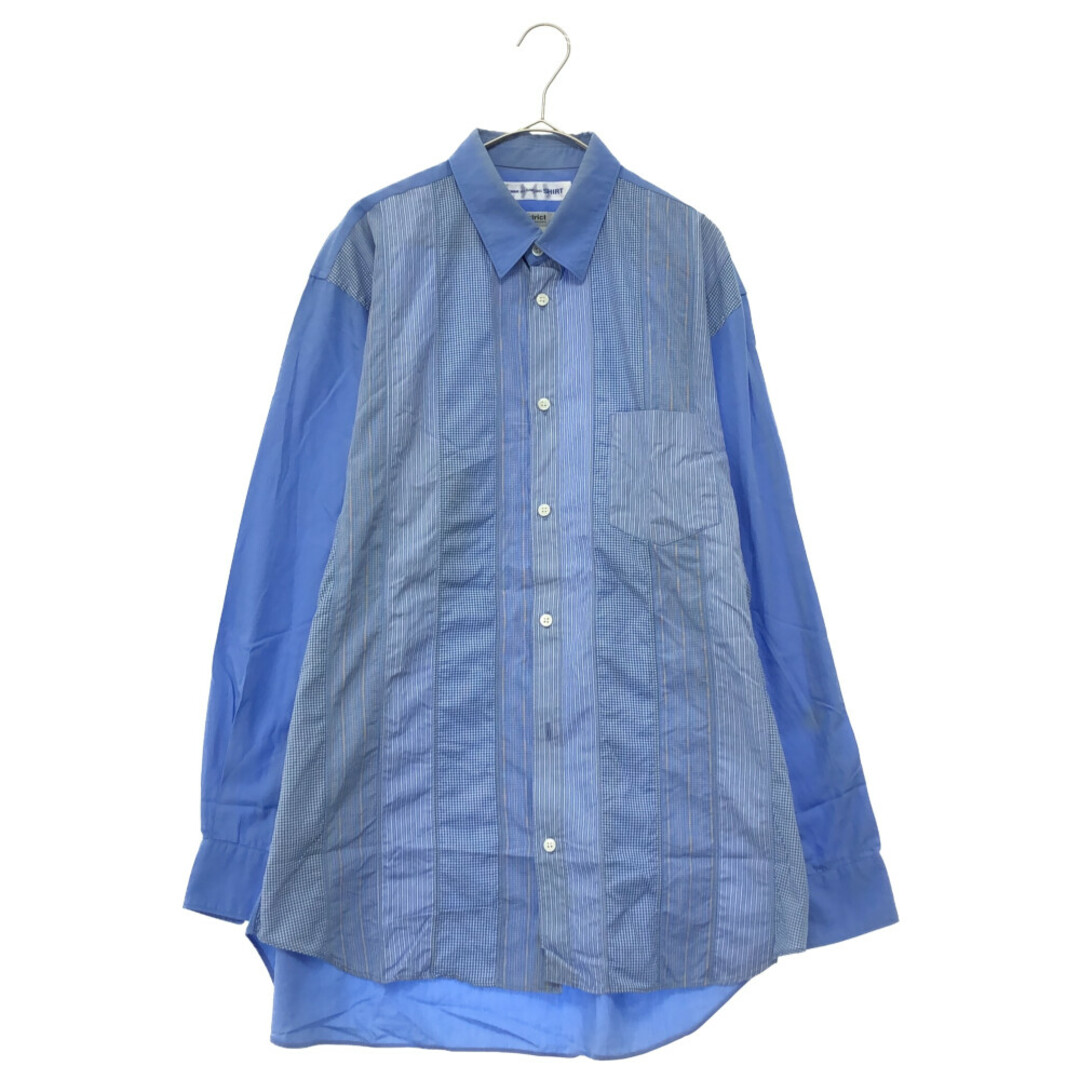 50センチ袖丈COMME des GARCONS SHIRT コムデギャルソンシャツ パッチワーク デザイン 長袖シャツ ブルー DS‐3