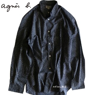 アニエスベー(agnes b.)の【agnès b.】美品　長袖シャツ　総柄　紺　日本製　L-XL相当★(シャツ)