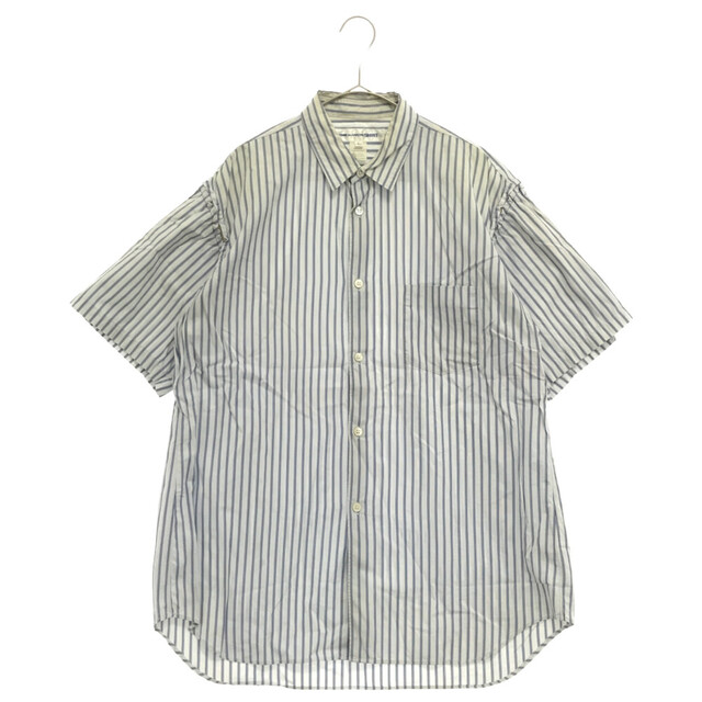 COMME des GARCONS SHIRT コムデギャルソンシャツ ショルダー ウール 切替 ストライプ 半袖 シャツ ブルー S1404158センチ肩幅