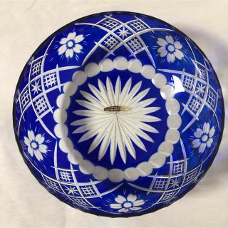 藍色　切子　鉢　曽根工芸　ガラス　藍色切子　未使用品(ガラス)