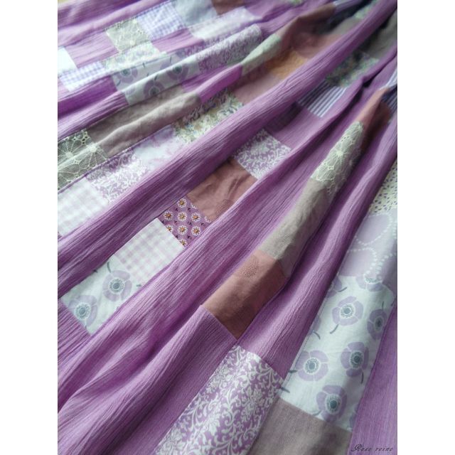 紫陽花の夢 絵画なパッチワークスカート ロング丈 ウエストゴム レディースのスカート(ロングスカート)の商品写真