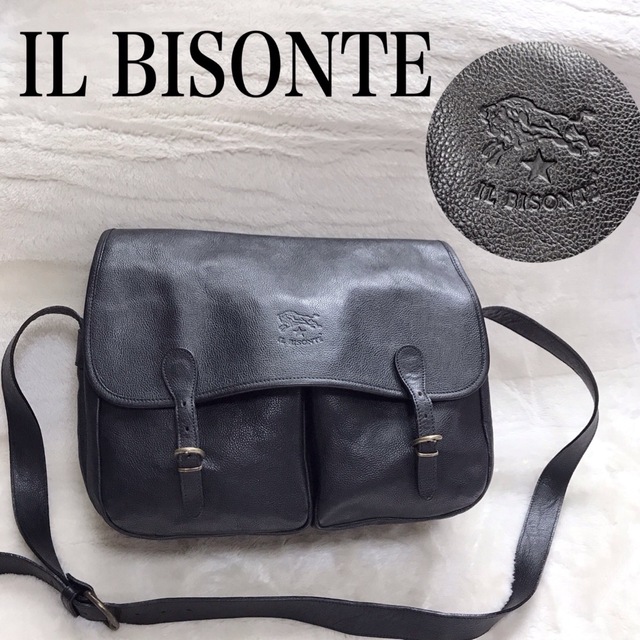 激レア 美品 IL BISONTE  オールレザー メッセンジャーバッグ 黒