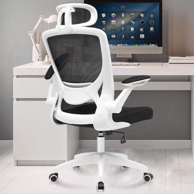 約120KG材質【色: ホワイト】KERDOM パソコンチェア オフィスチェア 椅子 テレワーク