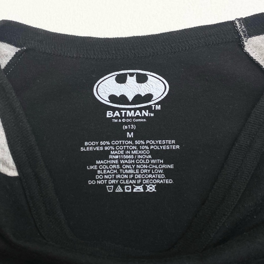 US古着 バットマン BATMAN Tシャツ 七分丈 DC COMICS ラグランスリーブ サイズ：メンズ M ブラック×グレー 【中古】 メンズのトップス(Tシャツ/カットソー(半袖/袖なし))の商品写真