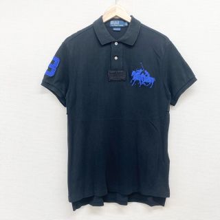 ラルフローレン(Ralph Lauren)のUS古着 ポロ ラルフローレン Polo by Ralph Lauren 鹿の子 ポロシャツ 半袖 デュアルマッチポニー 刺繍 CUSTOM FIT サイズ：メンズ L ブラック 【中古】(ポロシャツ)