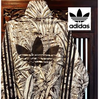 アディダス(adidas)のアディダス 大きめサイズ モノトーン 葉っぱ ジャージ ブルゾン パーカー 花柄(ブルゾン)