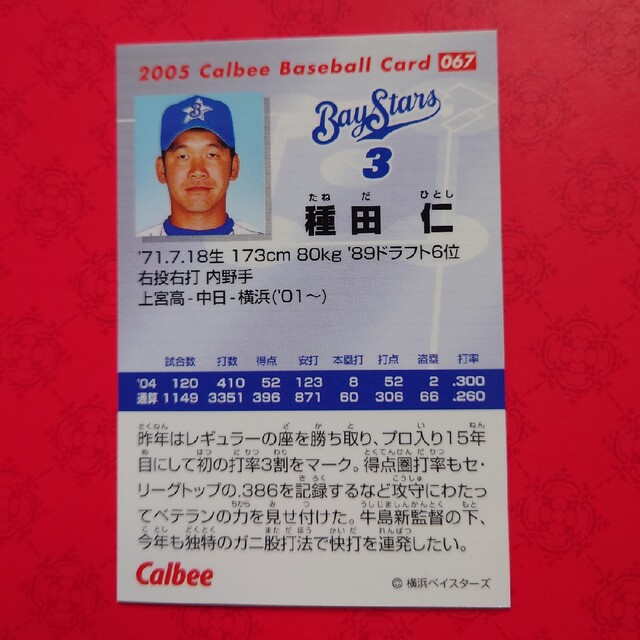 カルビー(カルビー)のプロ野球カード 種田仁選手2005 エンタメ/ホビーのテーブルゲーム/ホビー(野球/サッカーゲーム)の商品写真