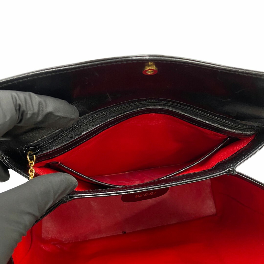 極 美品 GUCCI グッチ オールドグッチ ホースシュー 金具 カーフ レザー 本革 ハンドバッグ ミニ トートバッグ ブラック 黒 28487