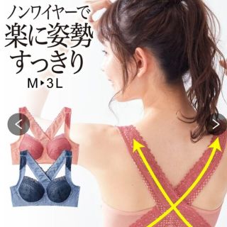 ニッセン(ニッセン)の姿勢すっきりノンワイヤーブラジャー　ブルー(ブラ)